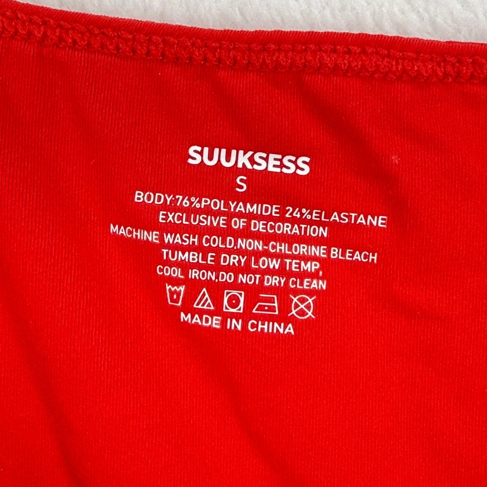 SUUKSESS Red V Neck Spaghetti Strap Crop Tank Top Women Size S - Picture 2 of 5